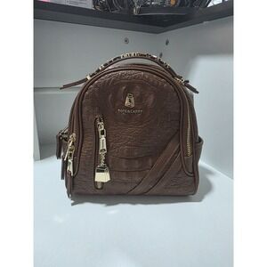 Tote & Carry Caramel Brown Croc Embossed Mini Backpack Purse Gold‎ Hardware NWT